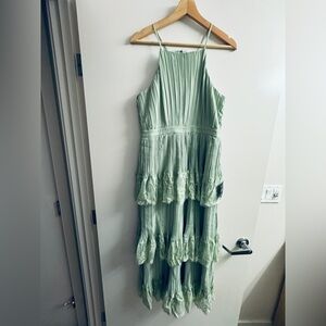 Lulu's Green Pleated Halter Maxi Dress